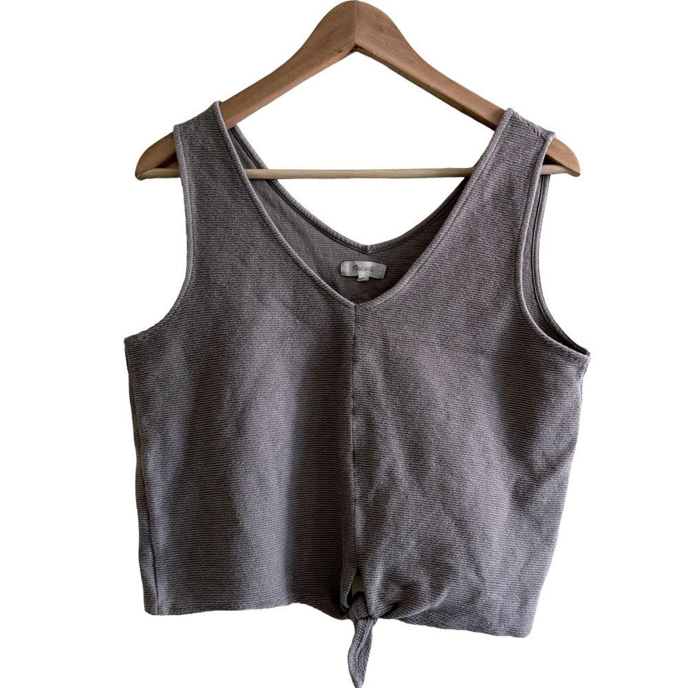 Madewell Texture And Thread Tan Tie Front Cotton Tank Top  Slight Crop
